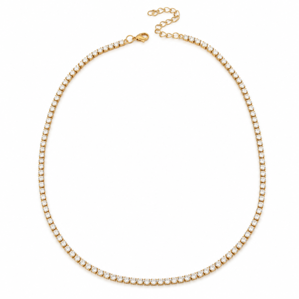 Gold Tennis Necklace 3mm CZ Crystal Stainless Steel Chain Choker Gift