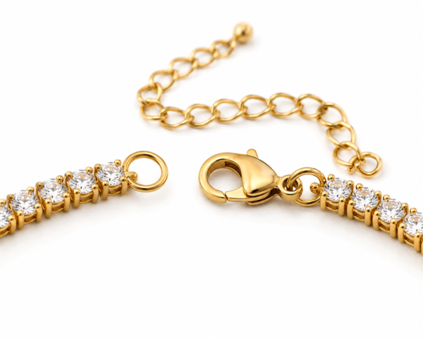 Gold Tennis Necklace 3mm CZ Crystal Stainless Steel Chain Choker Gift