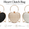 Women’s Heart-Shaped Rhinestone Evening Clutch Bag – Elegant Sequin Party Handbag with Gold Chain