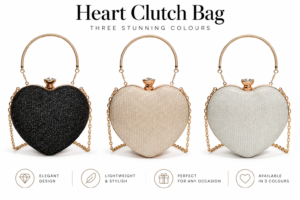 Women’s Heart-Shaped Rhinestone Evening Clutch Bag – Elegant Sequin Party Handbag with Gold Chain